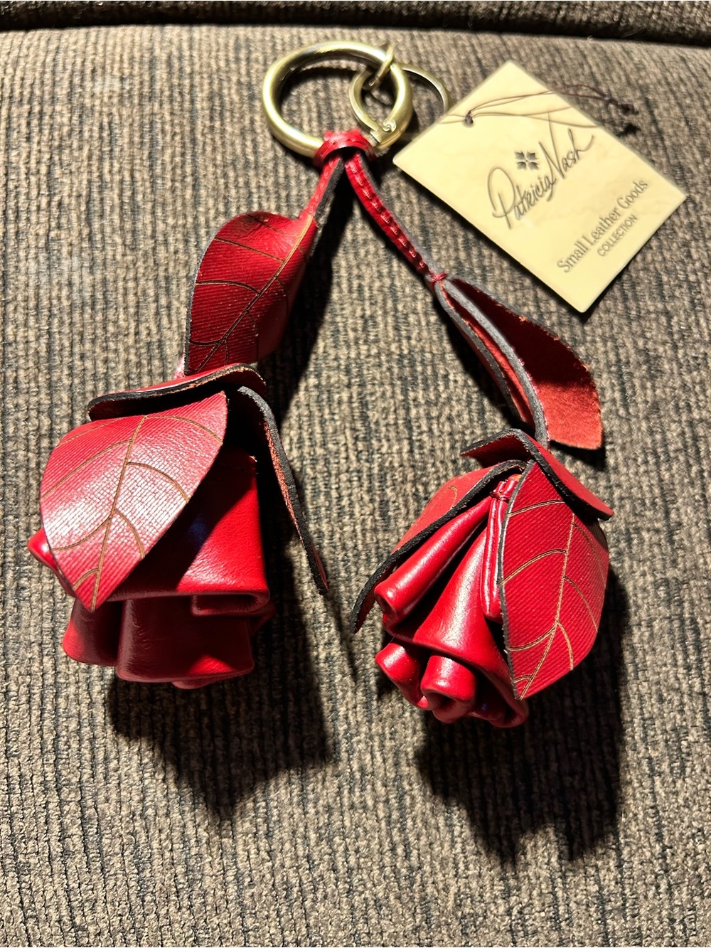Patricia Nash Red Leather Rose Double Charm Keychain - Picture 5 of 6